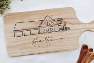 Custom Home Sketch Cutting Board